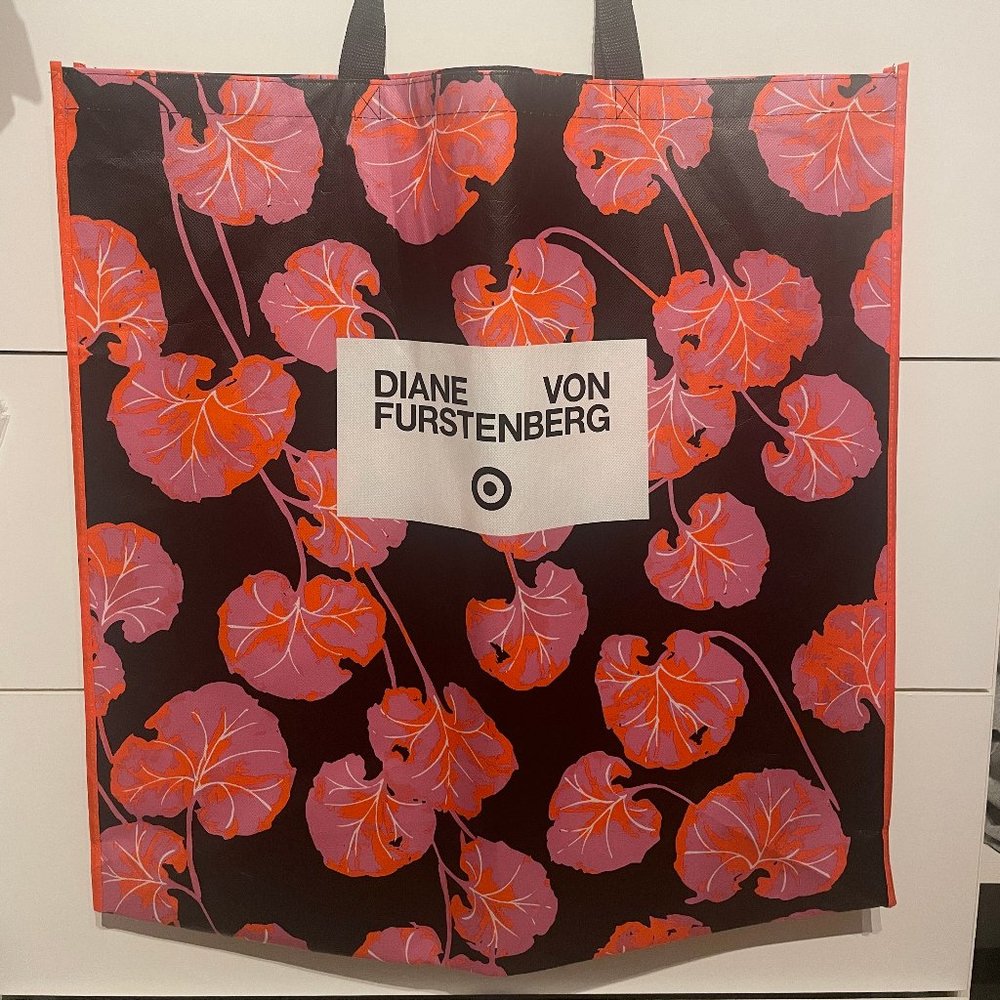 DVF for Target Large Shopping Tote Reusable Bag in Geranium Leaf Pink/Black